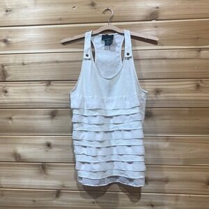 Cynthia Rowley Tiered Ruffle Scoop Neck Tank Top Sleeveless‎ Linen Blend Size S